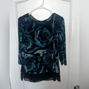 Worthington Black and Blue Patterned Top